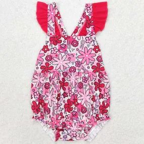 Baby Infant Girls Rompers Pink Flowers Flutter Sleeve Rompers SR1423