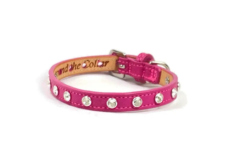 Brie Leather Cat Collar with Clear Single Row Crystals