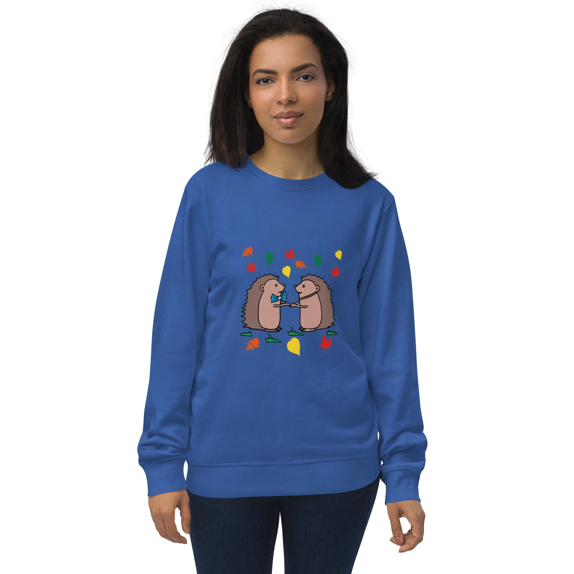 Hedgehog Hugs Organic Cotton Women Sweatshirt (Green, Blue, Brown)