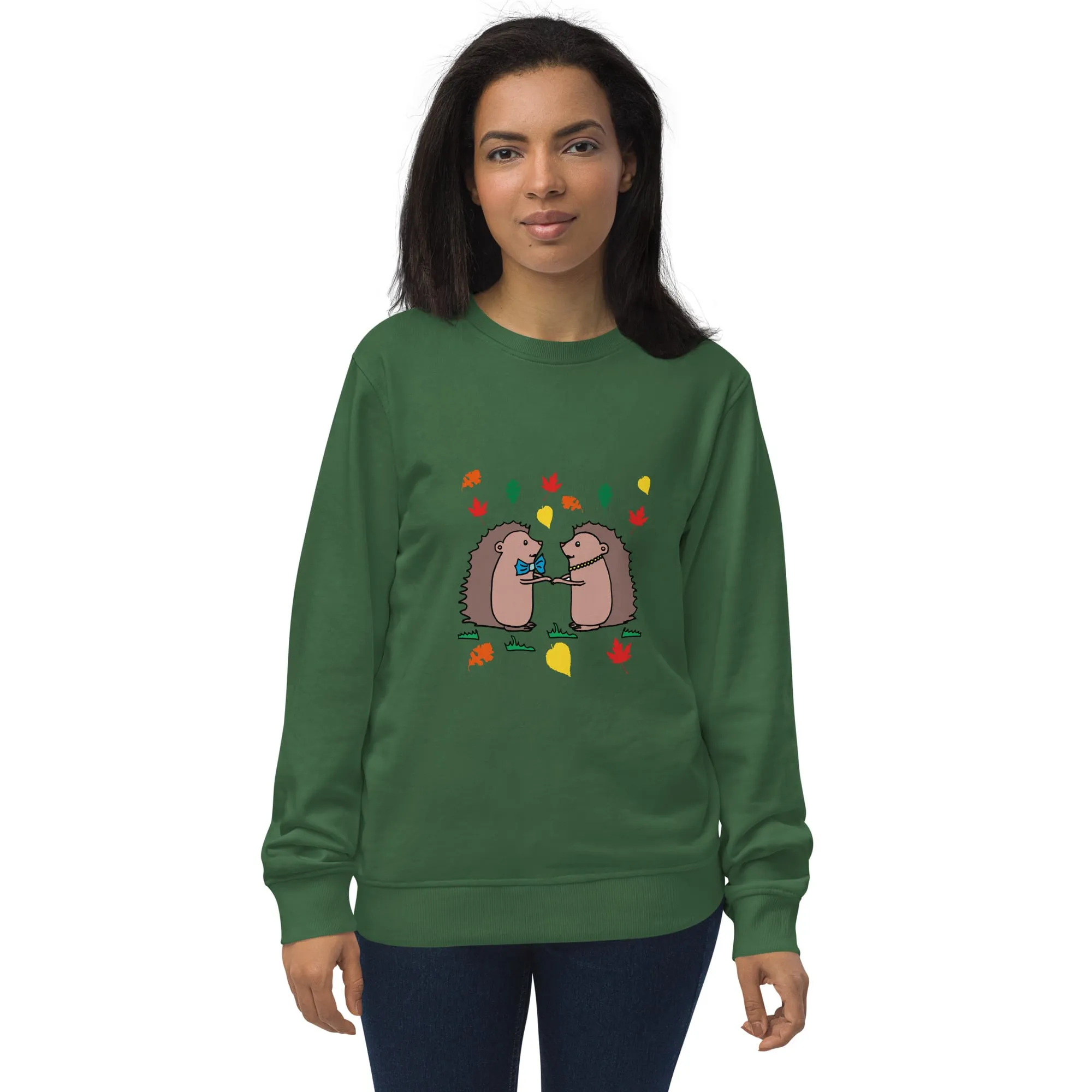 Hedgehog Hugs Organic Cotton Women Sweatshirt (Green, Blue, Brown)