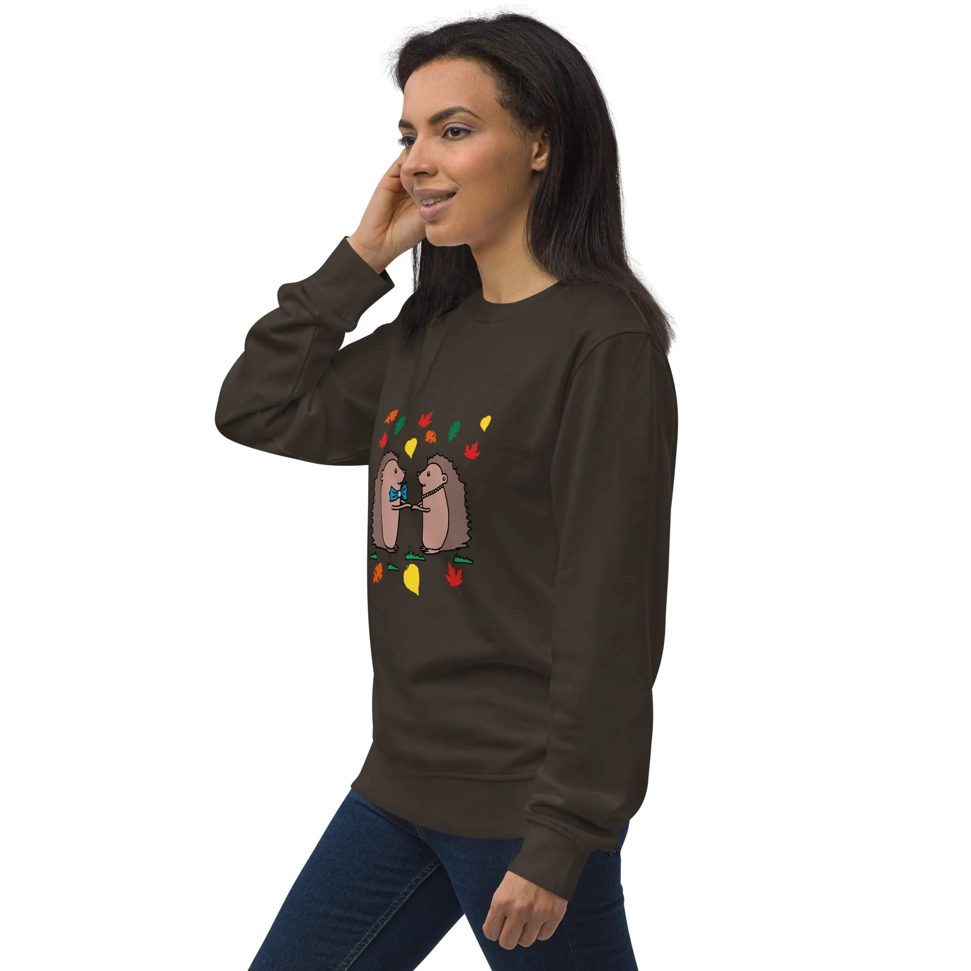 Hedgehog Hugs Organic Cotton Women Sweatshirt (Green, Blue, Brown)
