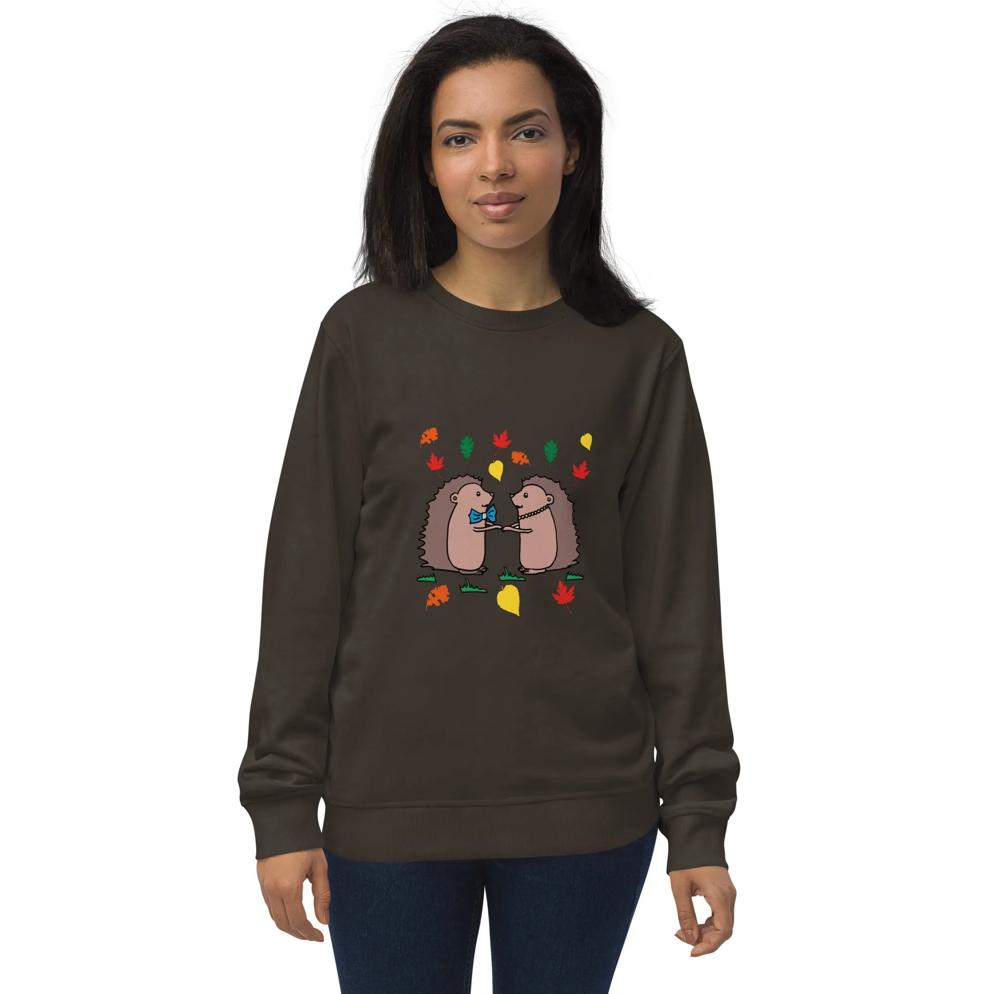 Hedgehog Hugs Organic Cotton Women Sweatshirt (Green, Blue, Brown)