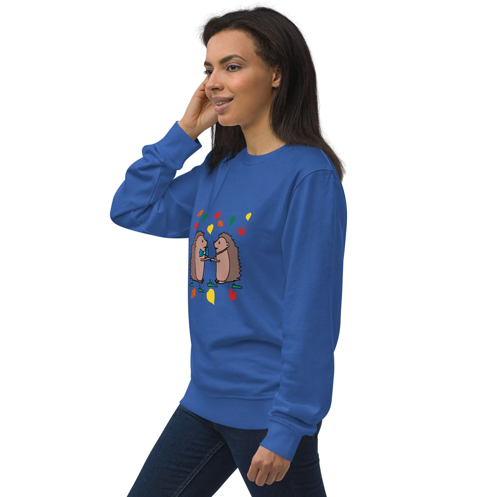 Hedgehog Hugs Organic Cotton Women Sweatshirt (Green, Blue, Brown)