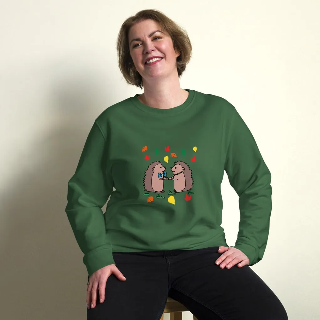 Hedgehog Hugs Organic Cotton Women Sweatshirt (Green, Blue, Brown)