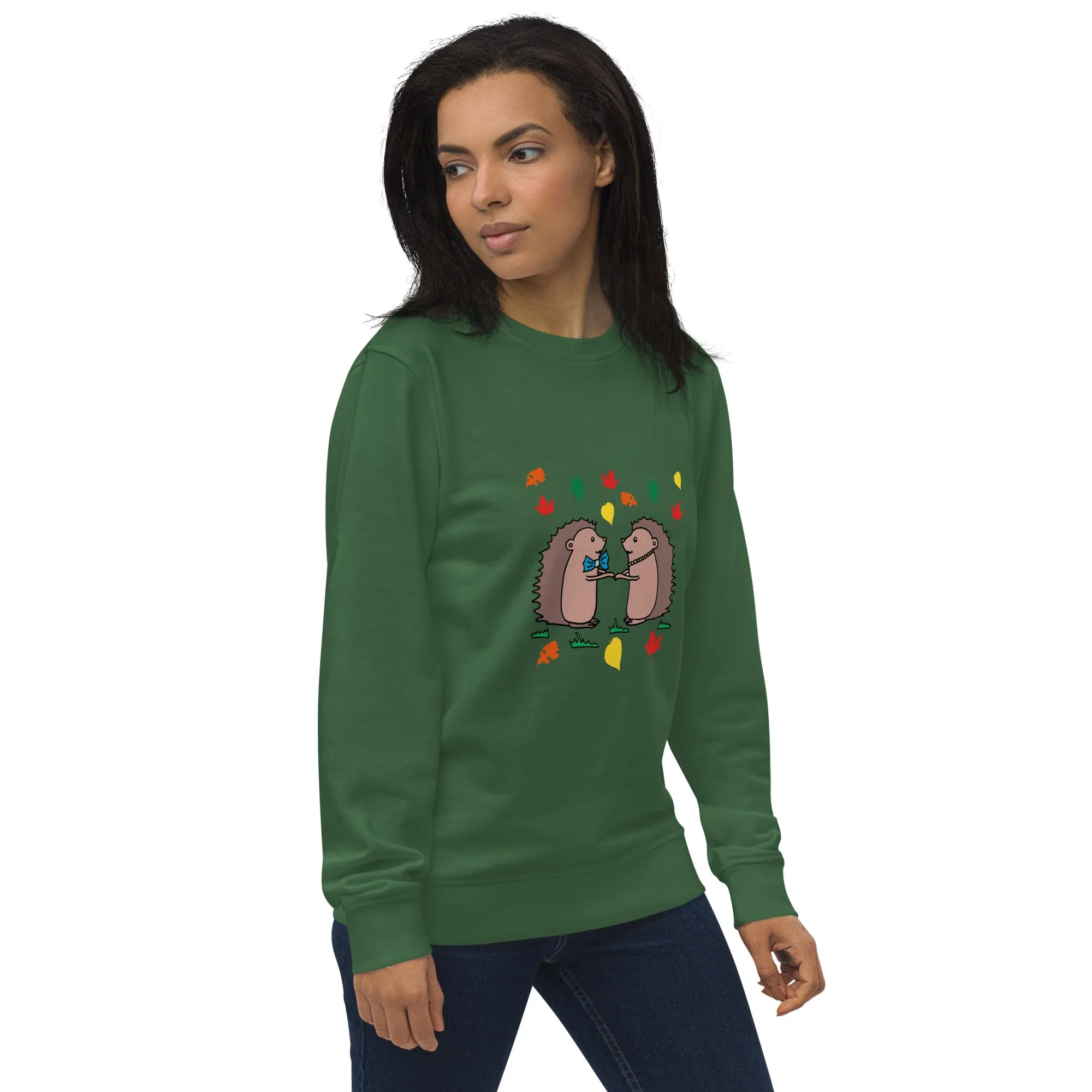 Hedgehog Hugs Organic Cotton Women Sweatshirt (Green, Blue, Brown)
