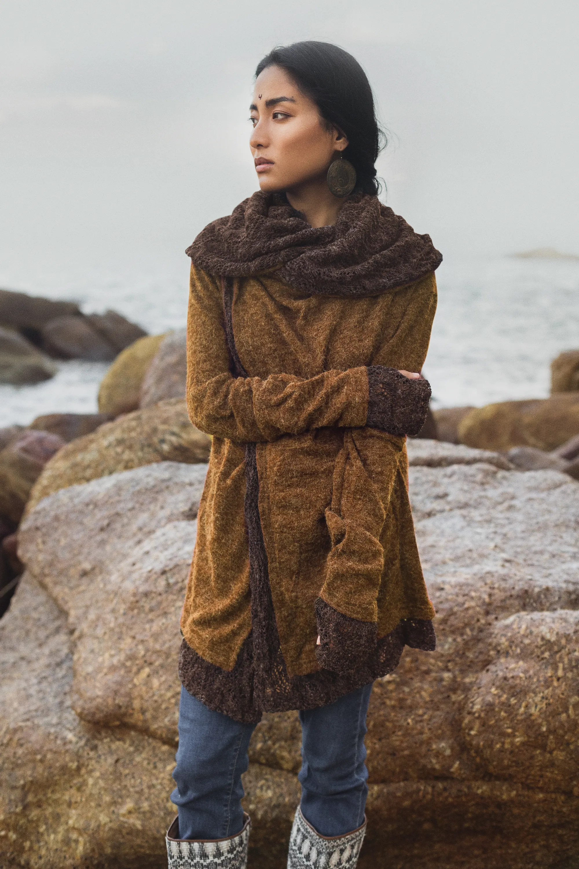 Hooded Cardigan Saranya Caramel