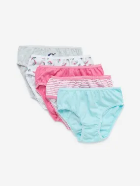 HOP Kids Grey Unicorn Print Briefs Pack of Five