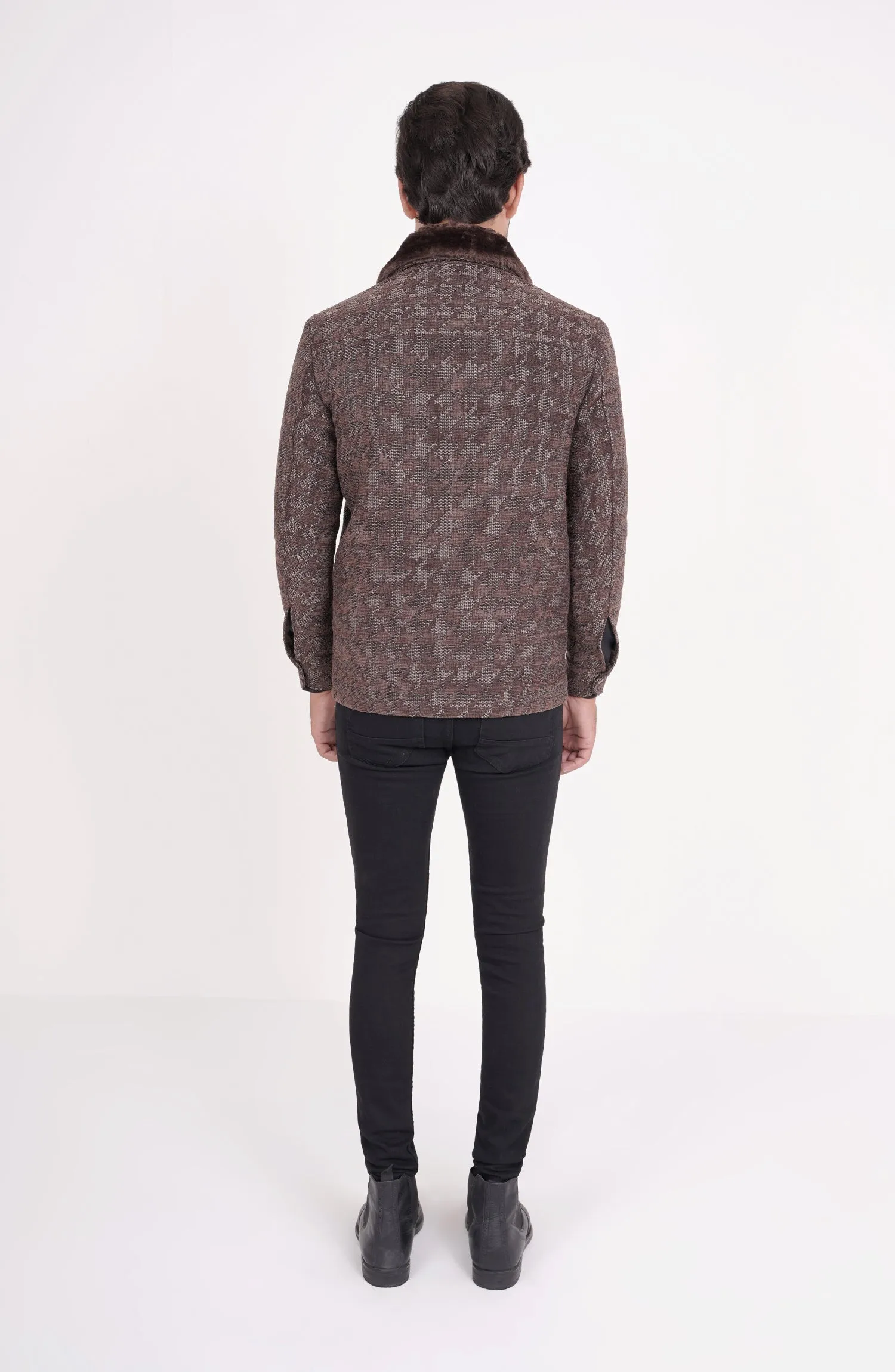 Hound'S Tooth Shacket In Brown