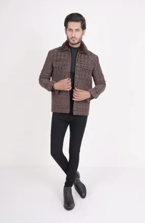 Hound'S Tooth Shacket In Brown
