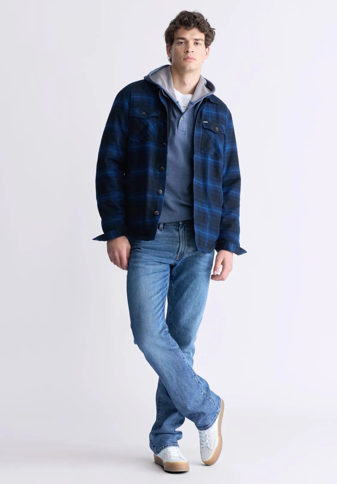 Jalika Men's Plaid Shacket with Sherpa Lining, Black & Navy - BM24447
