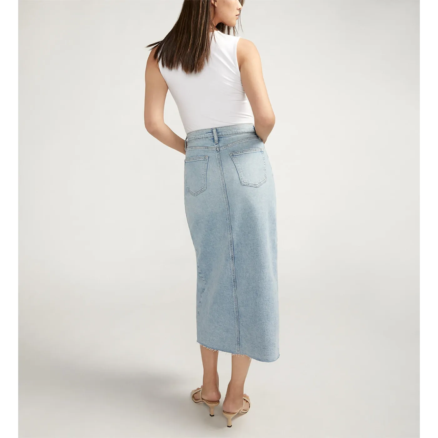 Light Blue Front Slit Denim Skirt