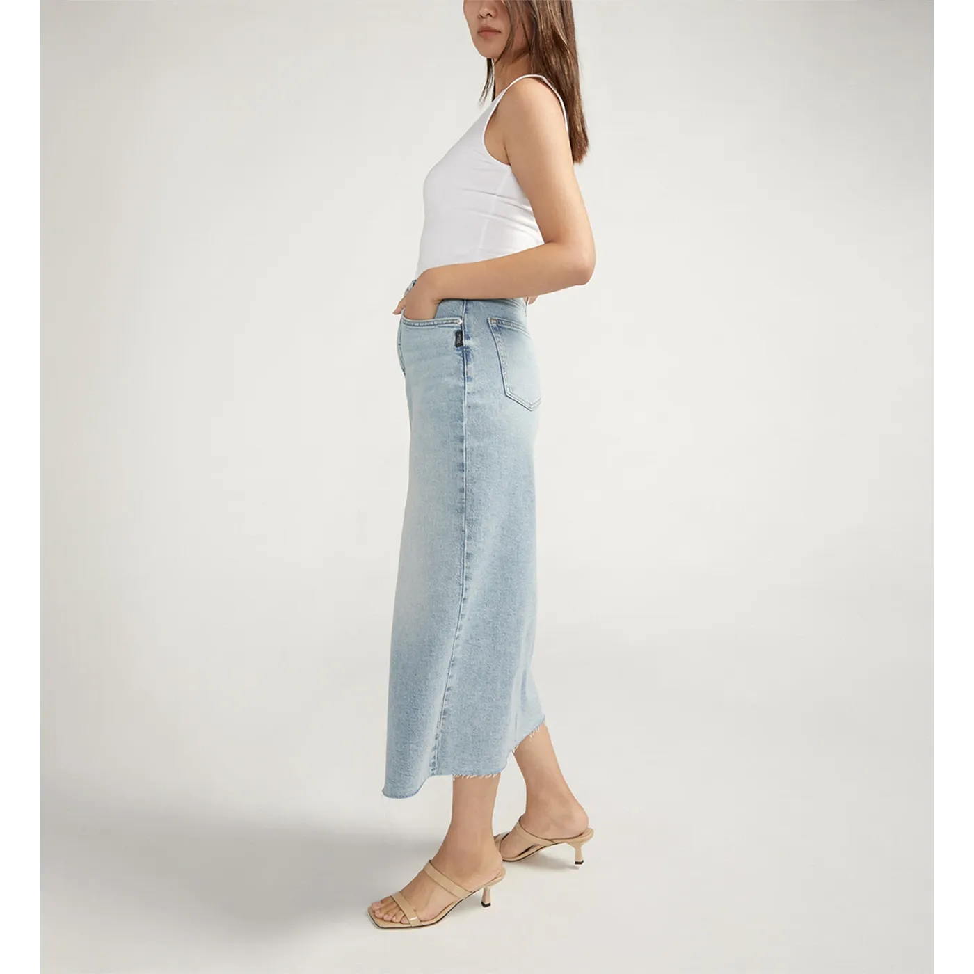 Light Blue Front Slit Denim Skirt