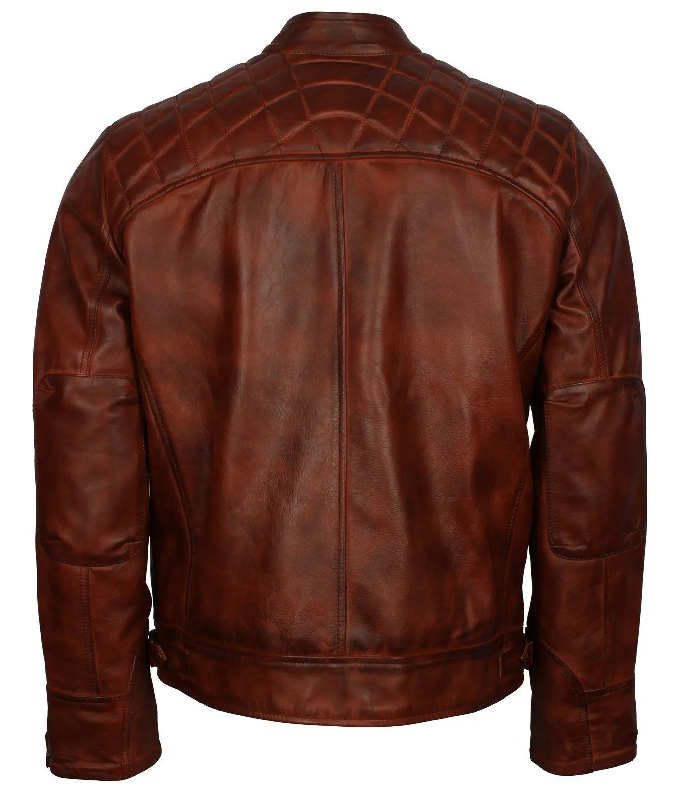 Men's Brown Diamond Quilted Genuine Leather Cafe Racer Jacket Stylish Brown Leather Biker Jacket for Men