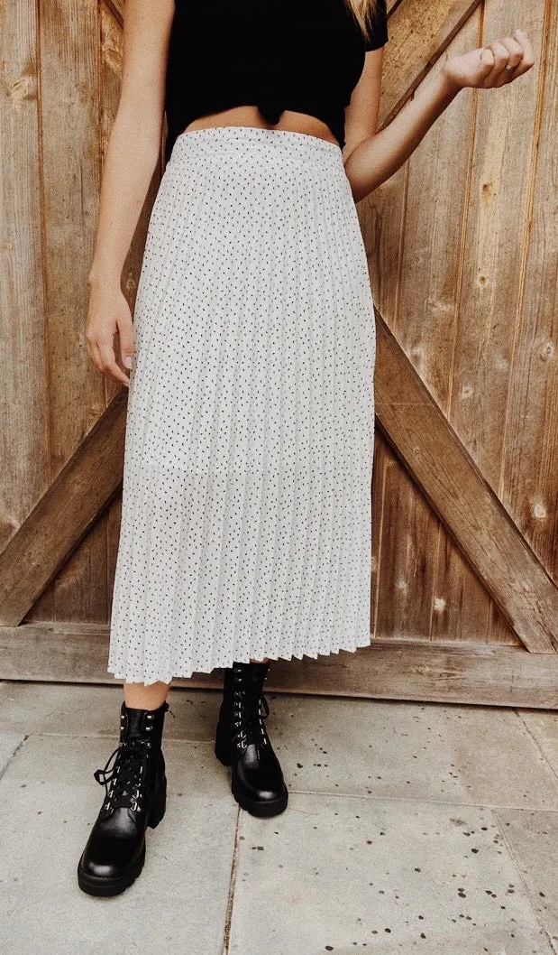 PERFECT PLEATED MIDI SKIRT - BLACK DOT