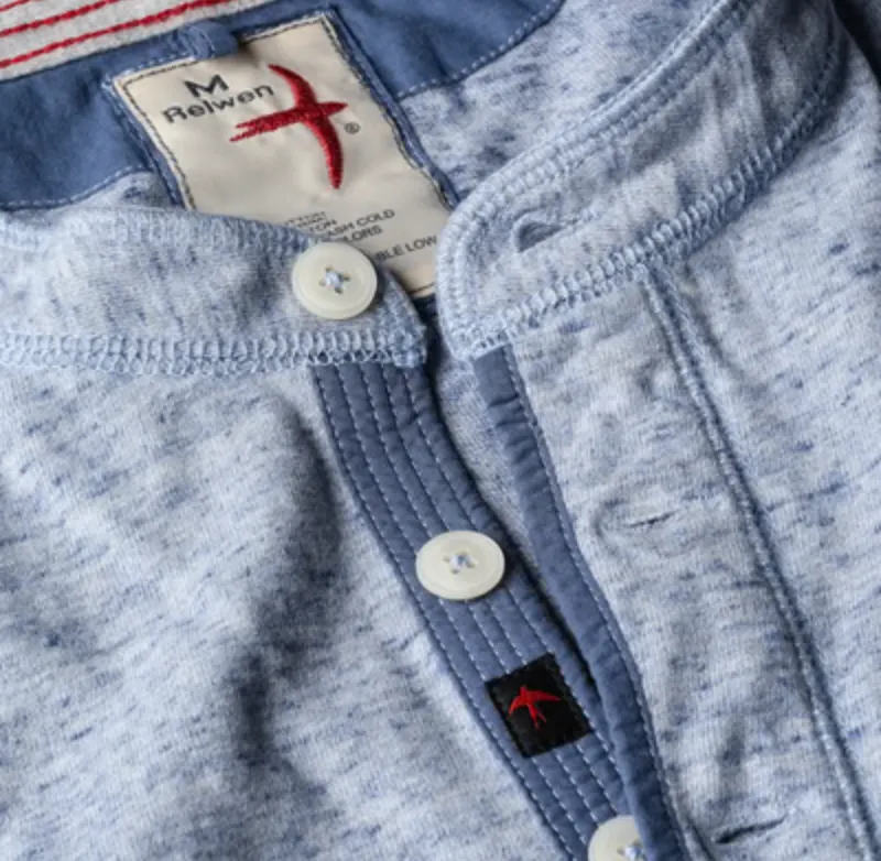Relwen Ringspun Henley Lt. Blue