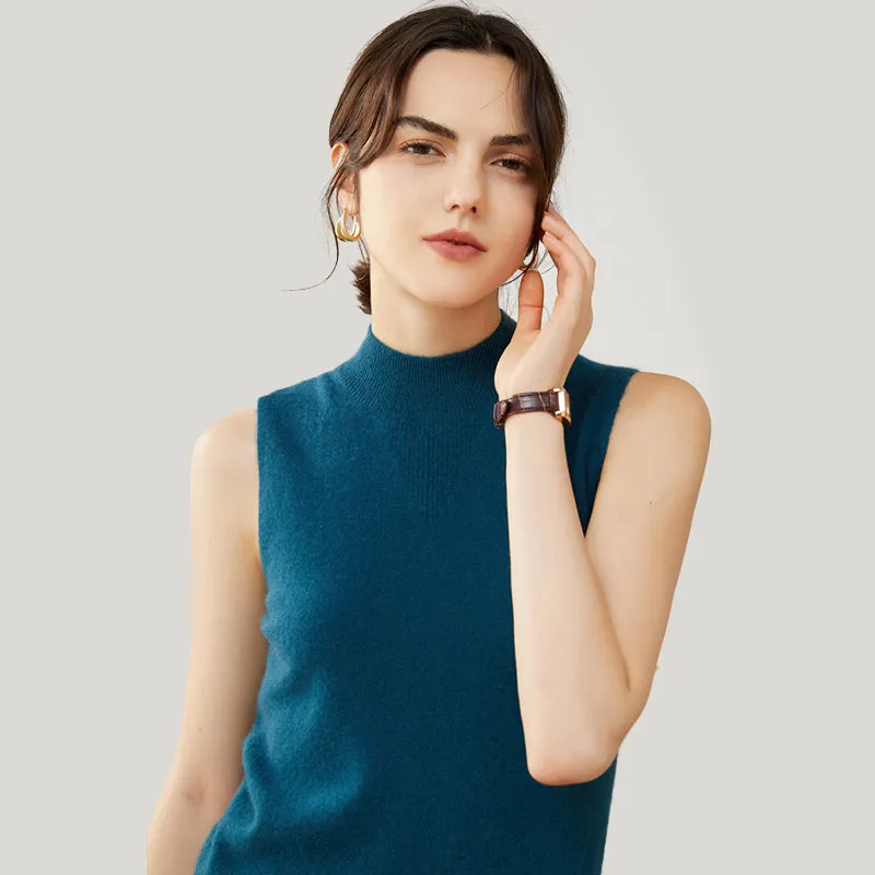 Sleeveless Mock Neck Cashmere Sweater Vest For Women CP008