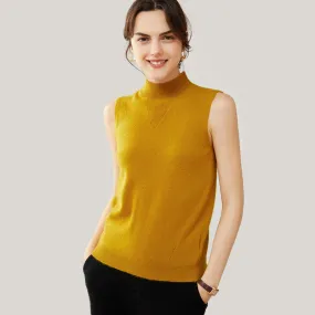 Sleeveless Mock Neck Cashmere Sweater Vest For Women CP008