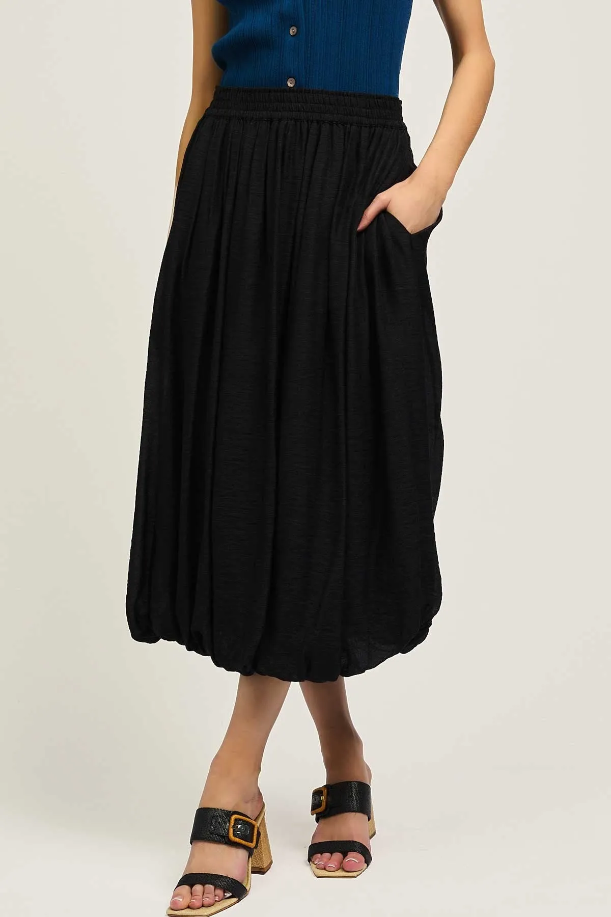 Smocked Waist Bubble Midi Skirt