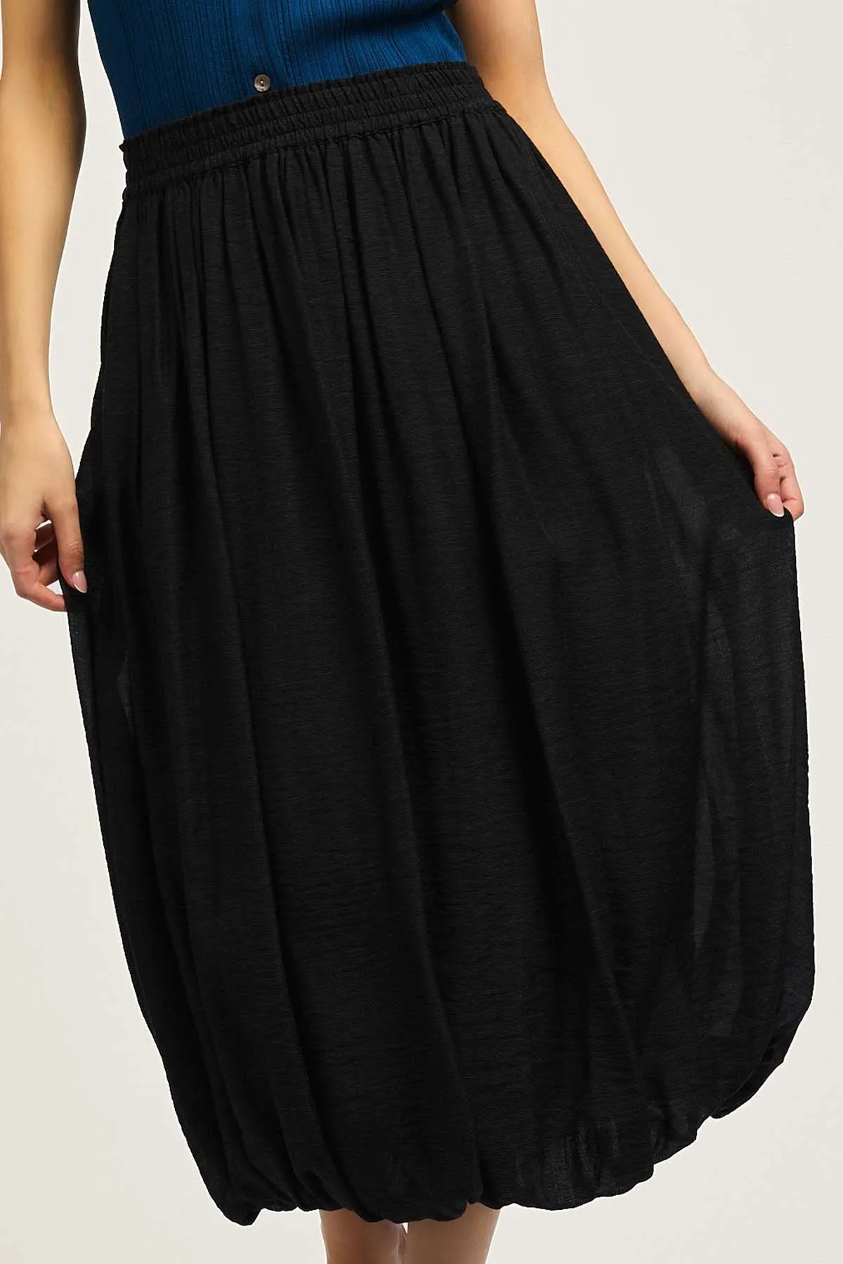 Smocked Waist Bubble Midi Skirt