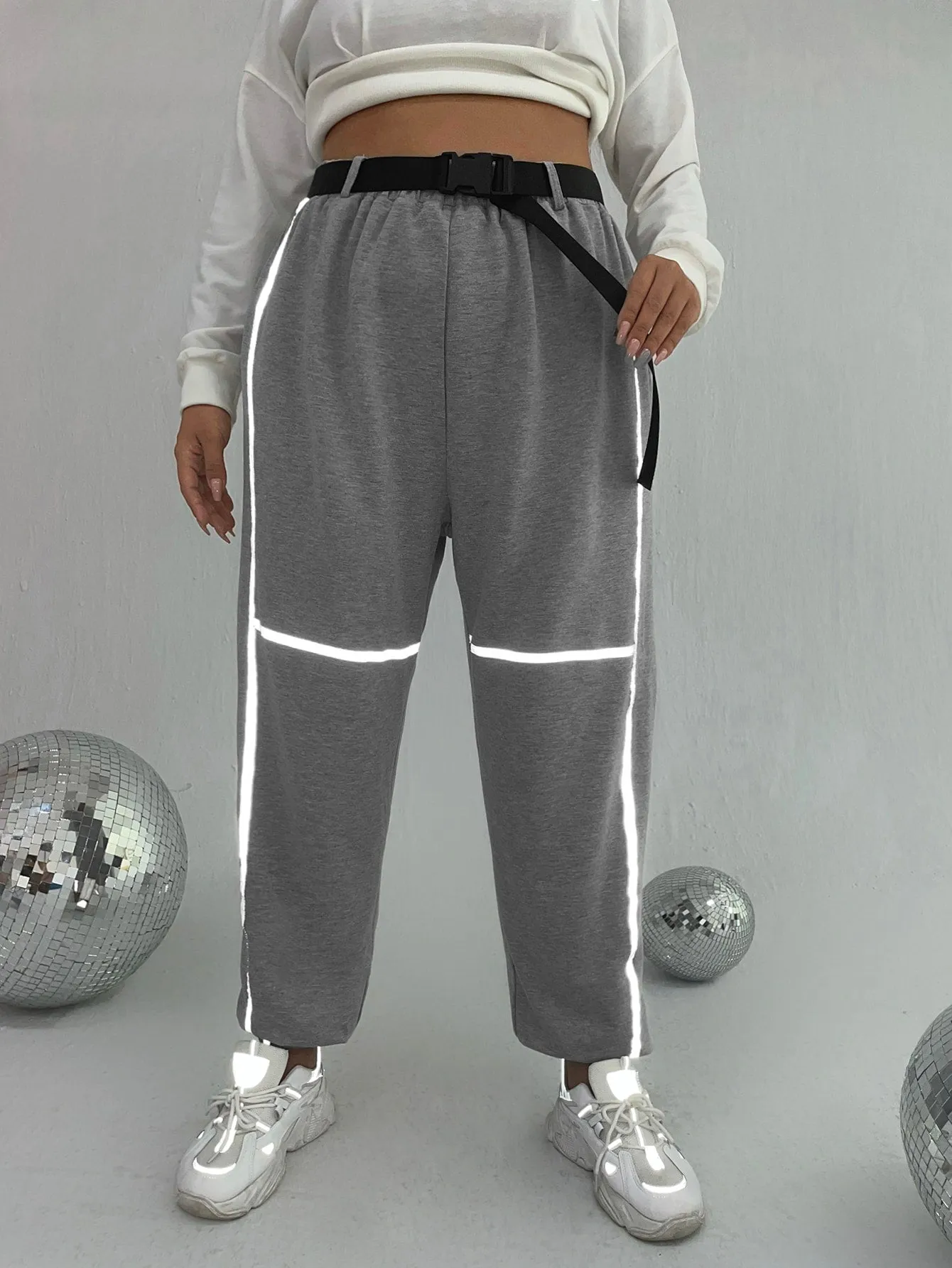 Striped Contrast Binding High Waist Long Plus Size Sweatpants