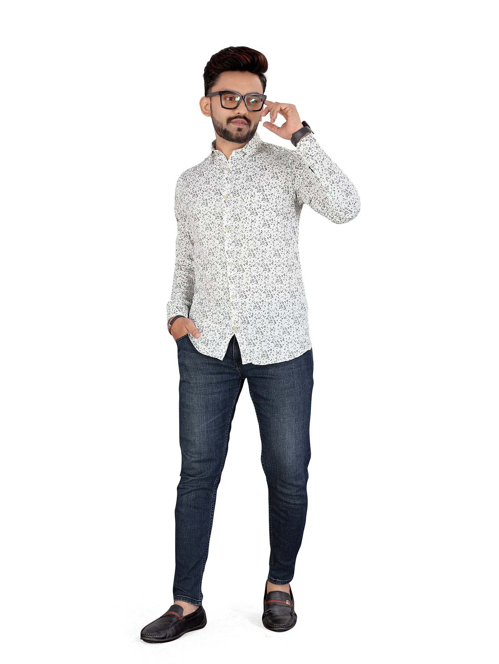 White Micro Floral Printed Shirt