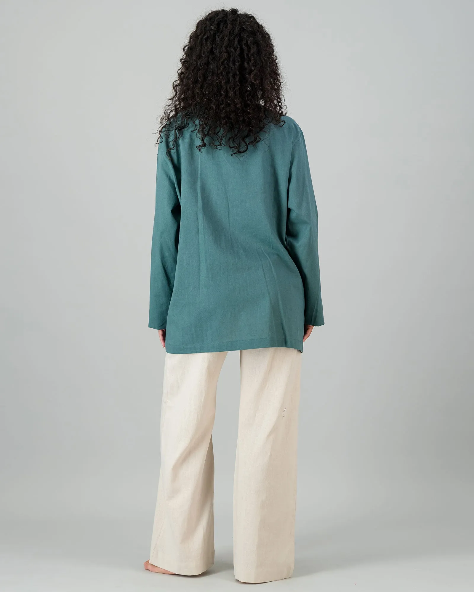 Womens Linen Shacket - Forest Green