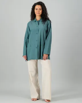 Womens Linen Shacket - Forest Green